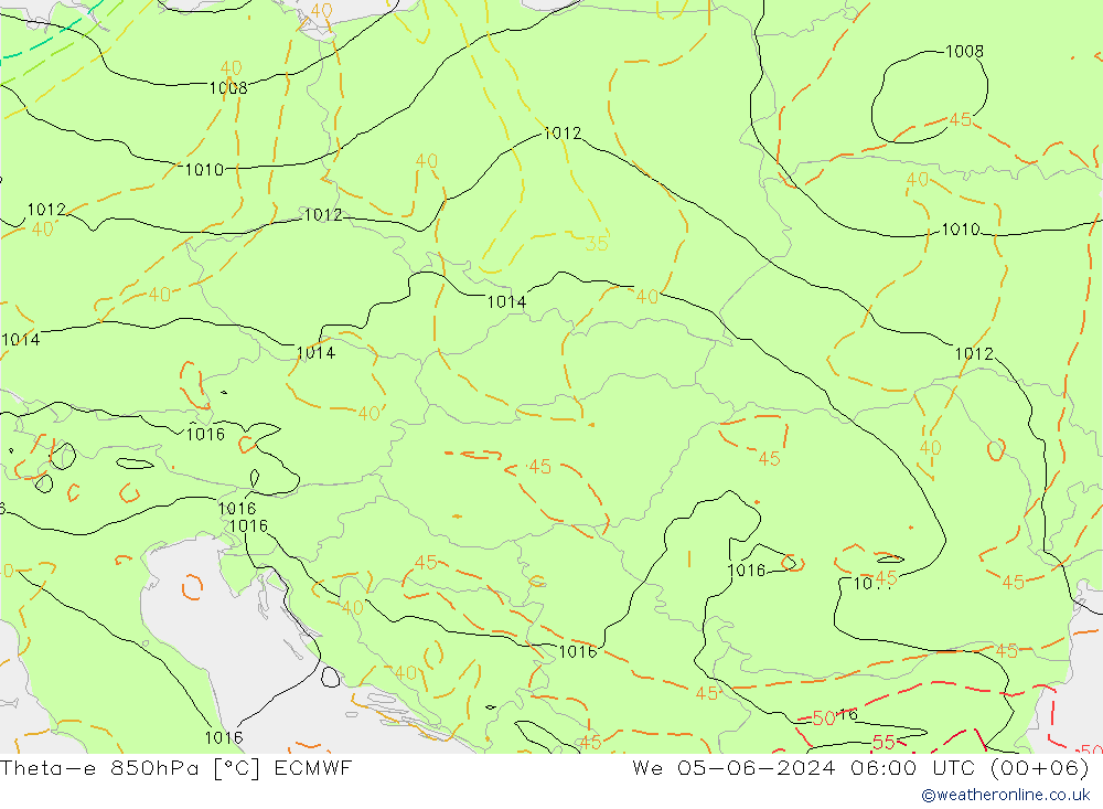 Theta-e 850hPa ECMWF We 05.06.2024 06 UTC