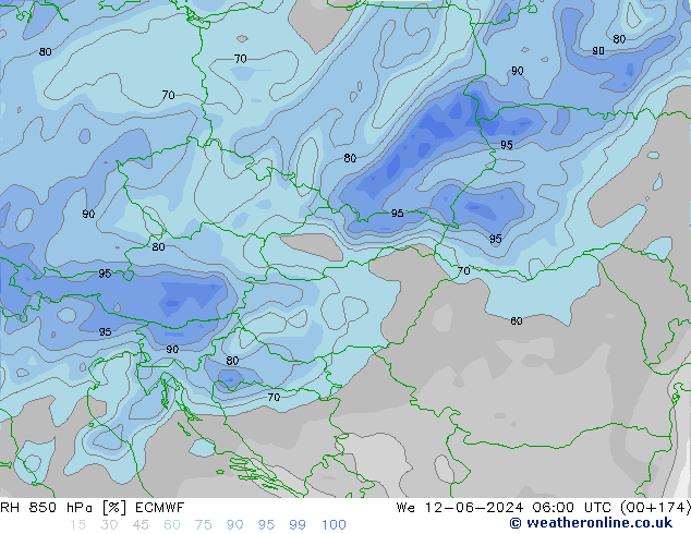 RH 850 hPa ECMWF śro. 12.06.2024 06 UTC