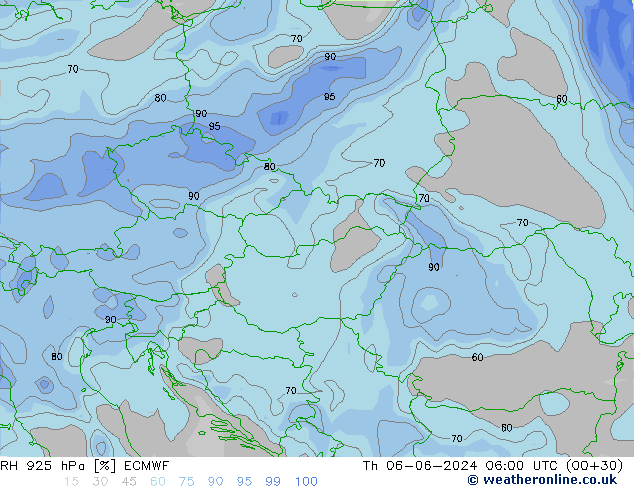 RH 925 hPa ECMWF czw. 06.06.2024 06 UTC