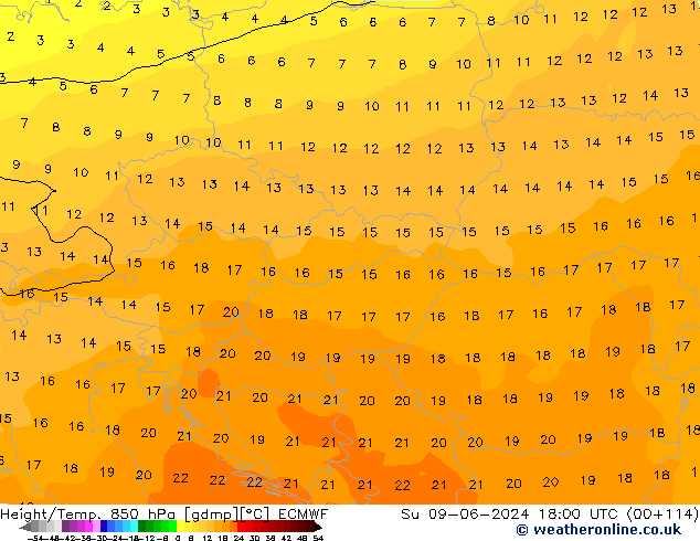 Height/Temp. 850 гПа ECMWF Вс 09.06.2024 18 UTC