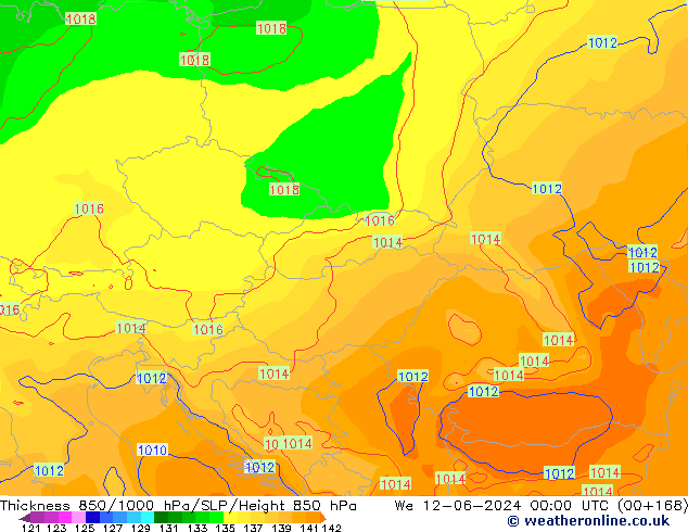 Thck 850-1000 hPa ECMWF Qua 12.06.2024 00 UTC