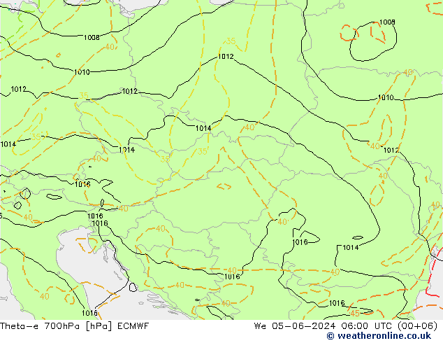 Theta-e 700hPa ECMWF mer 05.06.2024 06 UTC