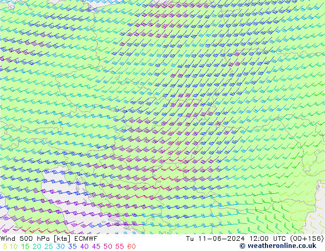 Wind 500 hPa ECMWF Tu 11.06.2024 12 UTC