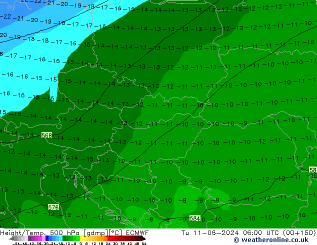 Yükseklik/Sıc. 500 hPa ECMWF Sa 11.06.2024 06 UTC