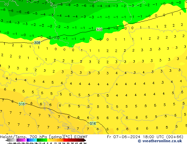 Hoogte/Temp. 700 hPa ECMWF vr 07.06.2024 18 UTC