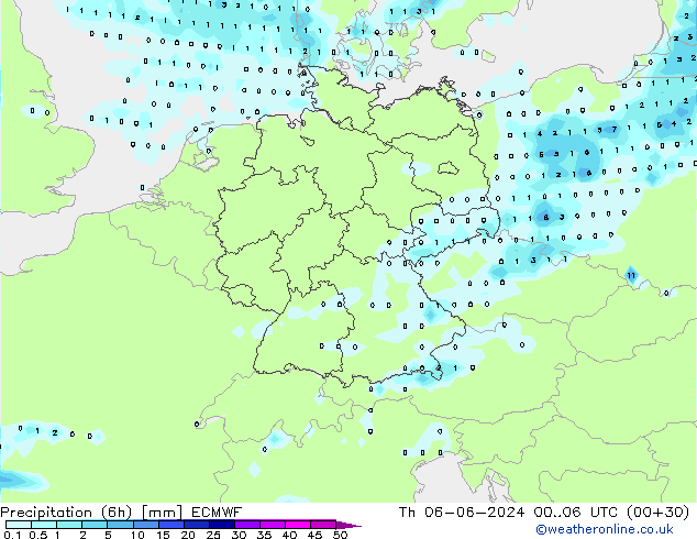 Precipitação (6h) ECMWF Qui 06.06.2024 06 UTC