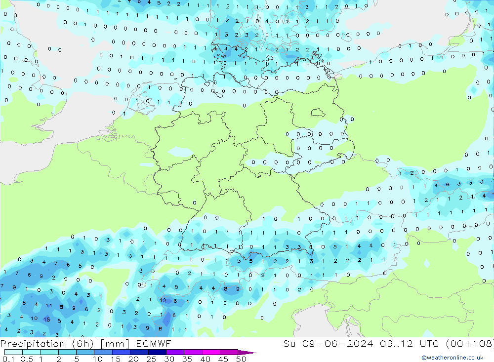 Z500/Rain (+SLP)/Z850 ECMWF Вс 09.06.2024 12 UTC