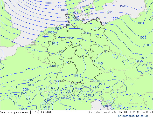 pressão do solo ECMWF Dom 09.06.2024 06 UTC