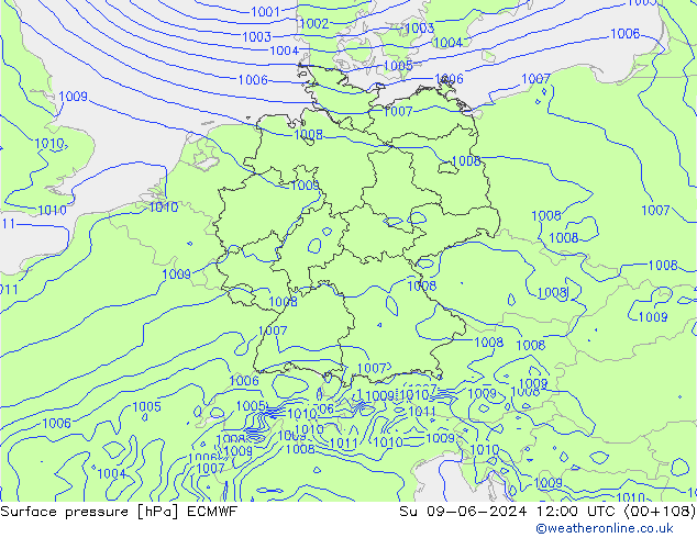 Surface pressure ECMWF Su 09.06.2024 12 UTC