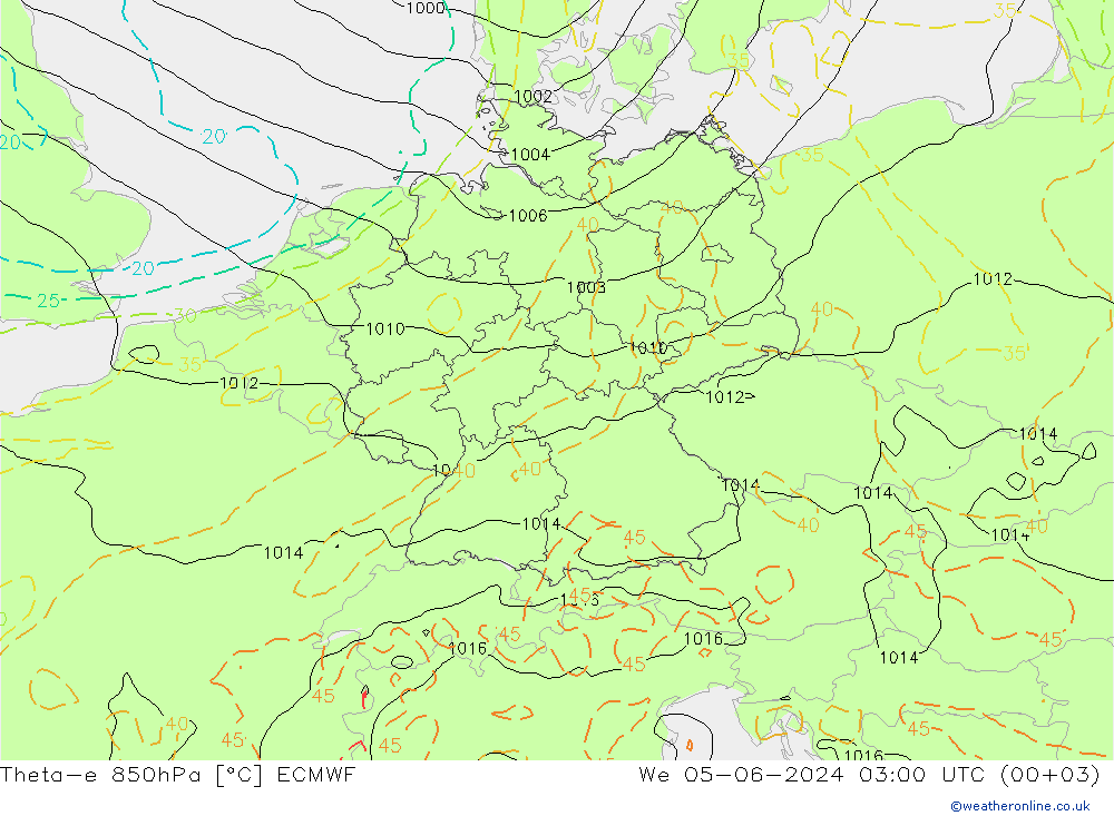 Theta-e 850hPa ECMWF mié 05.06.2024 03 UTC