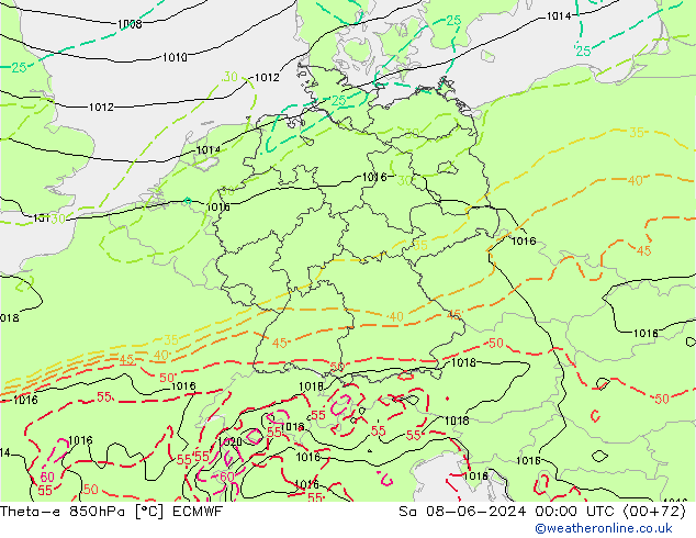 Theta-e 850hPa ECMWF Sa 08.06.2024 00 UTC