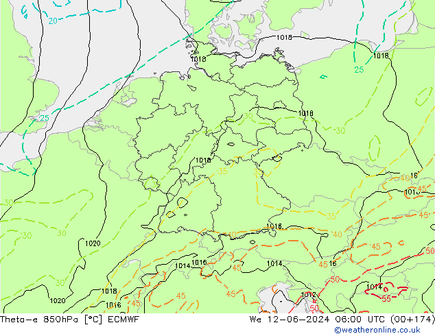 Theta-e 850hPa ECMWF Çar 12.06.2024 06 UTC