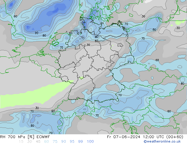 RH 700 hPa ECMWF Fr 07.06.2024 12 UTC