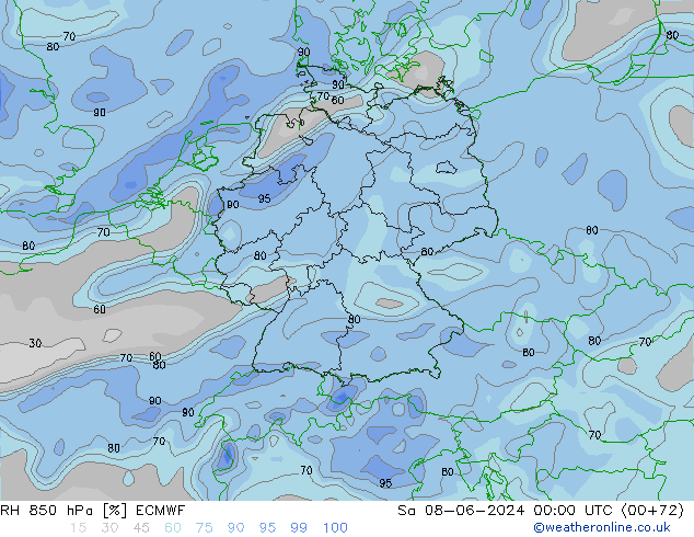 RH 850 hPa ECMWF Sa 08.06.2024 00 UTC