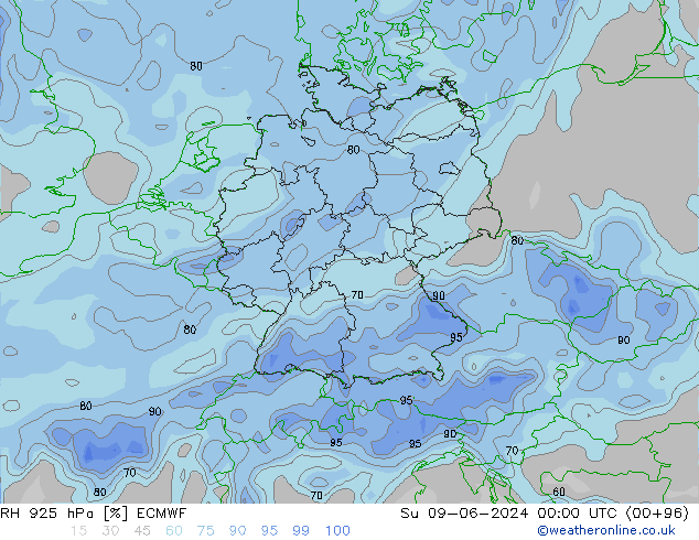 RH 925 hPa ECMWF Ne 09.06.2024 00 UTC