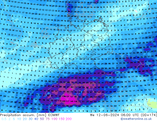 Precipitation accum. ECMWF  12.06.2024 06 UTC