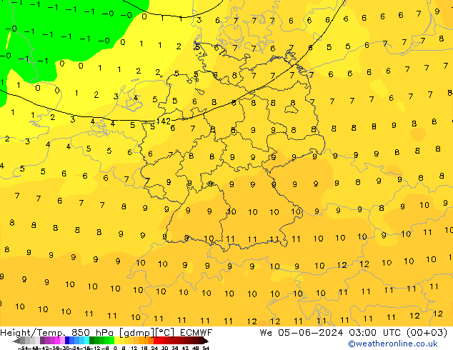 Géop./Temp. 850 hPa ECMWF mer 05.06.2024 03 UTC