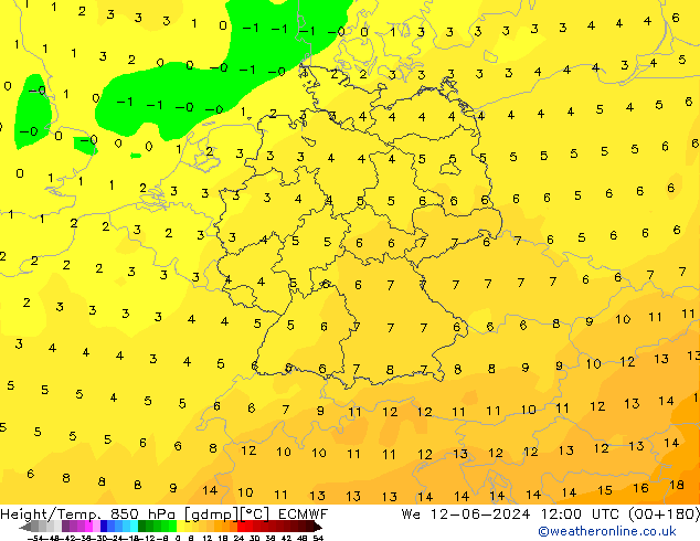 Yükseklik/Sıc. 850 hPa ECMWF Çar 12.06.2024 12 UTC