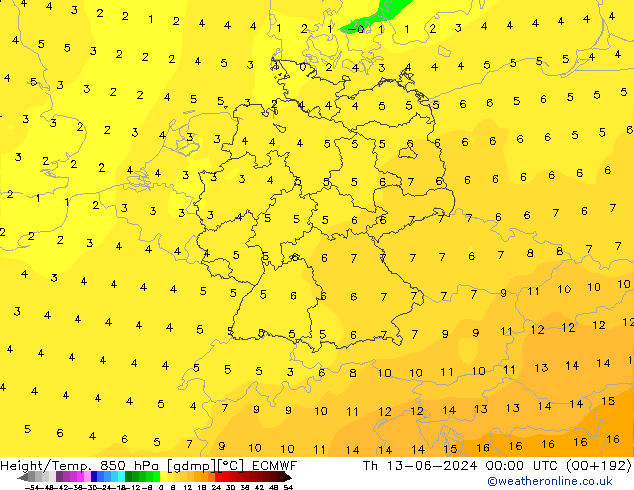 Géop./Temp. 850 hPa ECMWF jeu 13.06.2024 00 UTC