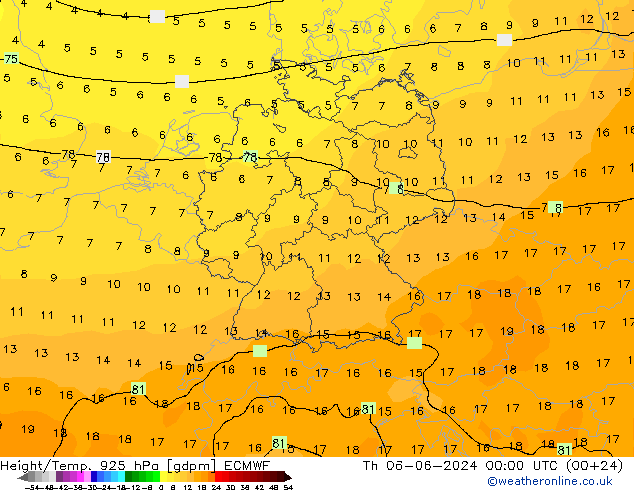 Height/Temp. 925 hPa ECMWF Th 06.06.2024 00 UTC