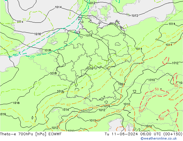 Theta-e 700hPa ECMWF mar 11.06.2024 06 UTC