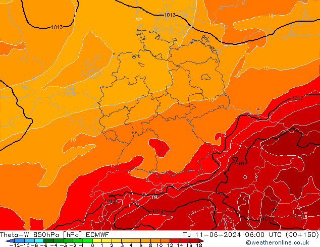 Theta-W 850hPa ECMWF Tu 11.06.2024 06 UTC