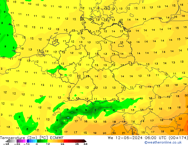 Temperature (2m) ECMWF St 12.06.2024 06 UTC