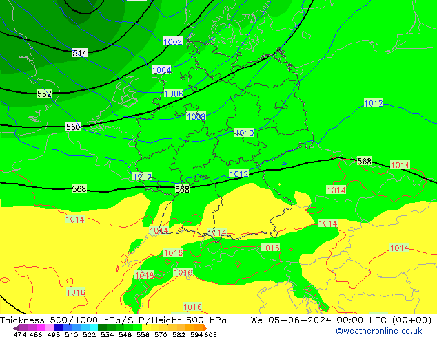 Thck 500-1000гПа ECMWF ср 05.06.2024 00 UTC