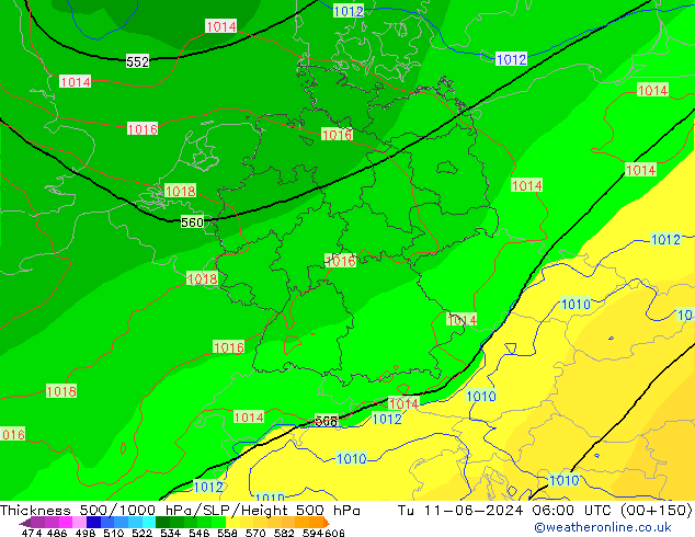 Thck 500-1000hPa ECMWF Tu 11.06.2024 06 UTC