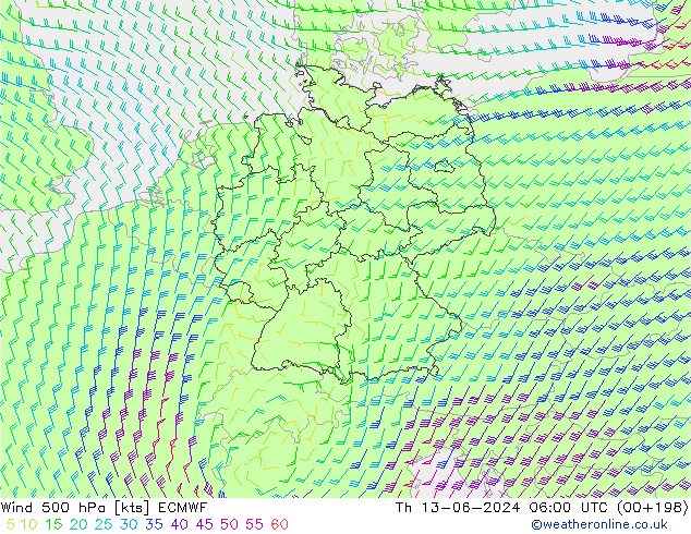 Wind 500 hPa ECMWF Th 13.06.2024 06 UTC