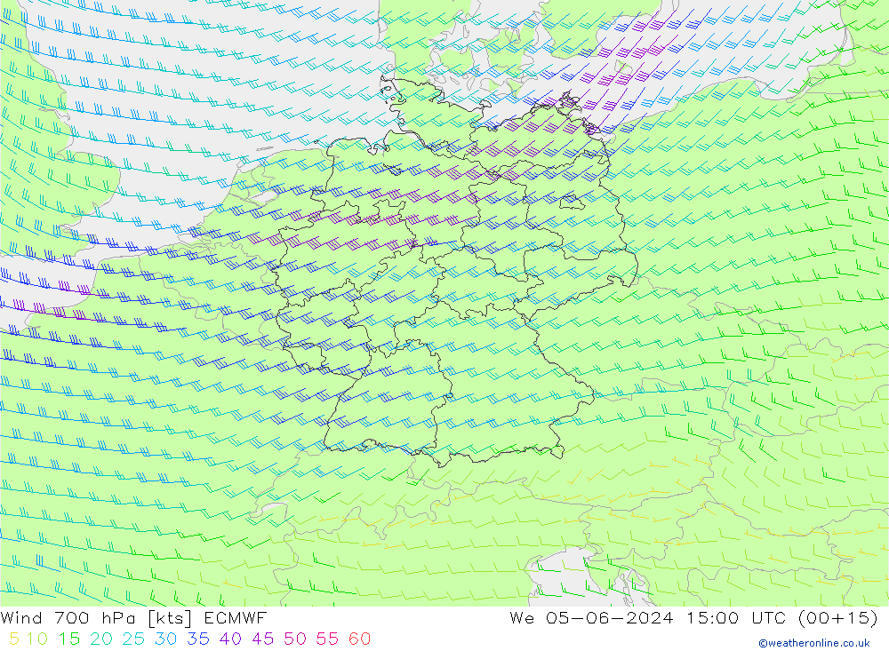 Vent 700 hPa ECMWF mer 05.06.2024 15 UTC