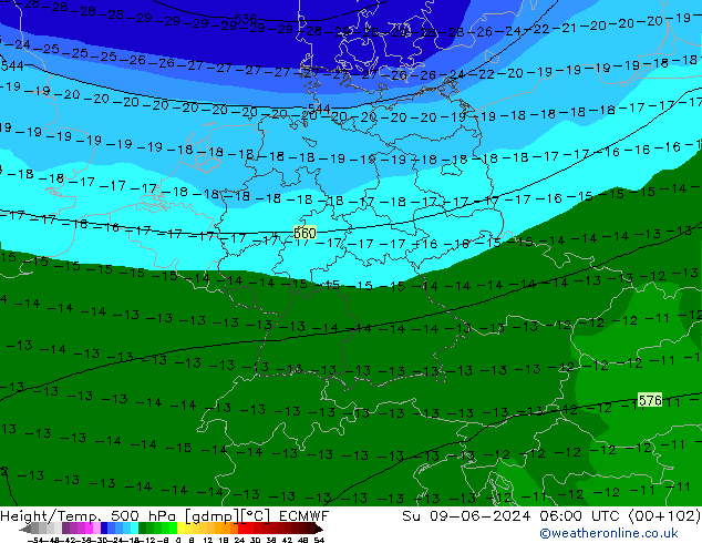 Geop./Temp. 500 hPa ECMWF dom 09.06.2024 06 UTC