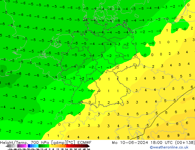 Height/Temp. 700 hPa ECMWF Mo 10.06.2024 18 UTC