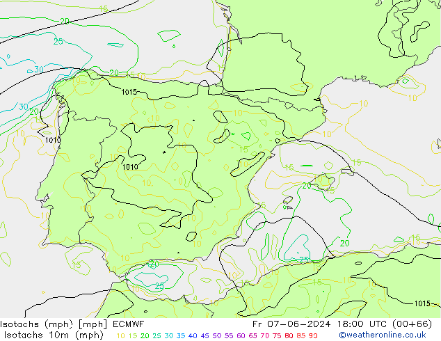 Isotachs (mph) ECMWF Fr 07.06.2024 18 UTC