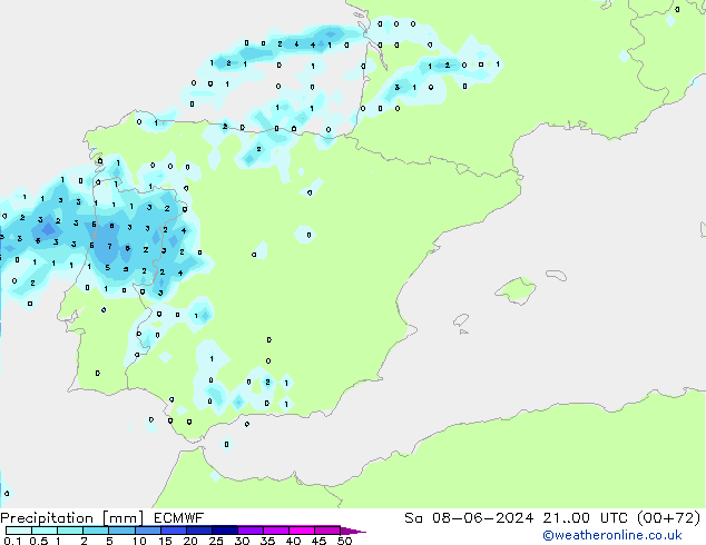 Precipitación ECMWF sáb 08.06.2024 00 UTC