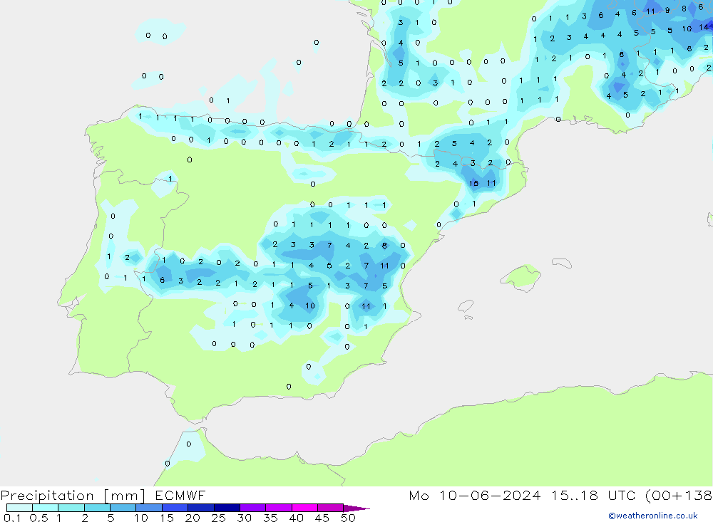 Niederschlag ECMWF Mo 10.06.2024 18 UTC