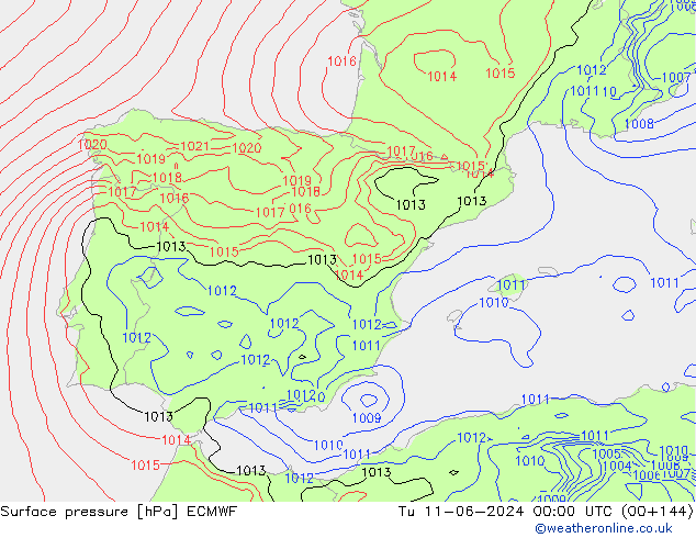 Presión superficial ECMWF mar 11.06.2024 00 UTC