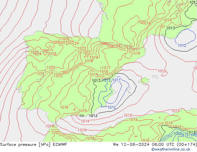 Luchtdruk (Grond) ECMWF wo 12.06.2024 06 UTC