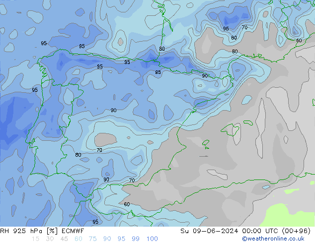 RH 925 hPa ECMWF dom 09.06.2024 00 UTC