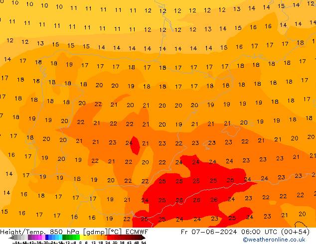 Height/Temp. 850 hPa ECMWF Sex 07.06.2024 06 UTC