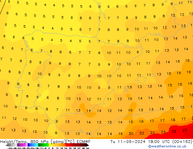 Height/Temp. 850 hPa ECMWF  11.06.2024 18 UTC