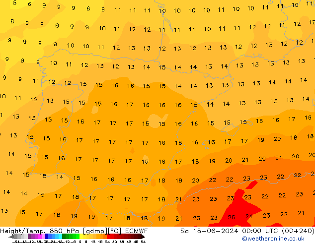 Geop./Temp. 850 hPa ECMWF sáb 15.06.2024 00 UTC