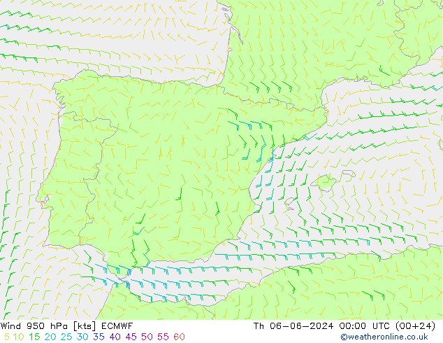 Vento 950 hPa ECMWF Qui 06.06.2024 00 UTC