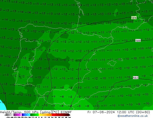 Z500/Rain (+SLP)/Z850 ECMWF Pá 07.06.2024 12 UTC