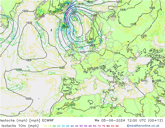 Isotachs (mph) ECMWF ср 05.06.2024 12 UTC