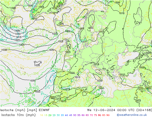 Isotachs (mph) ECMWF ср 12.06.2024 00 UTC