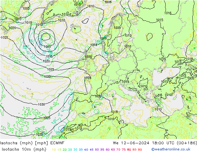 Izotacha (mph) ECMWF śro. 12.06.2024 18 UTC