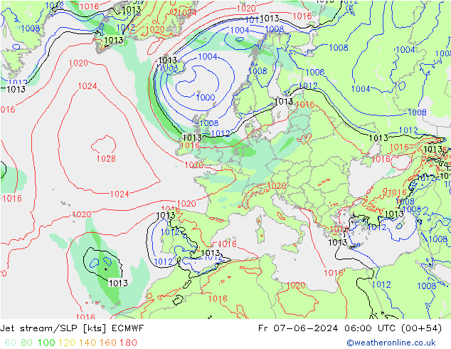 Polarjet/Bodendruck ECMWF Fr 07.06.2024 06 UTC