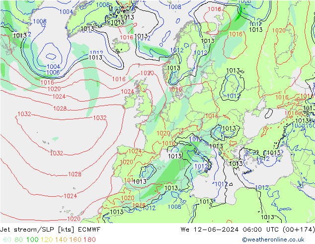 Jet stream ECMWF Qua 12.06.2024 06 UTC