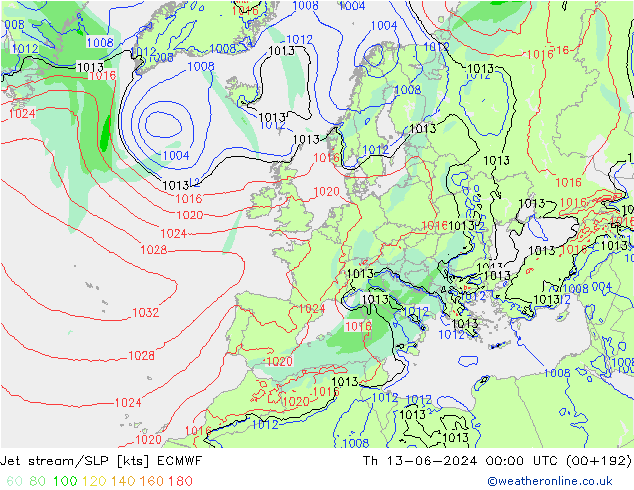 Polarjet/Bodendruck ECMWF Do 13.06.2024 00 UTC